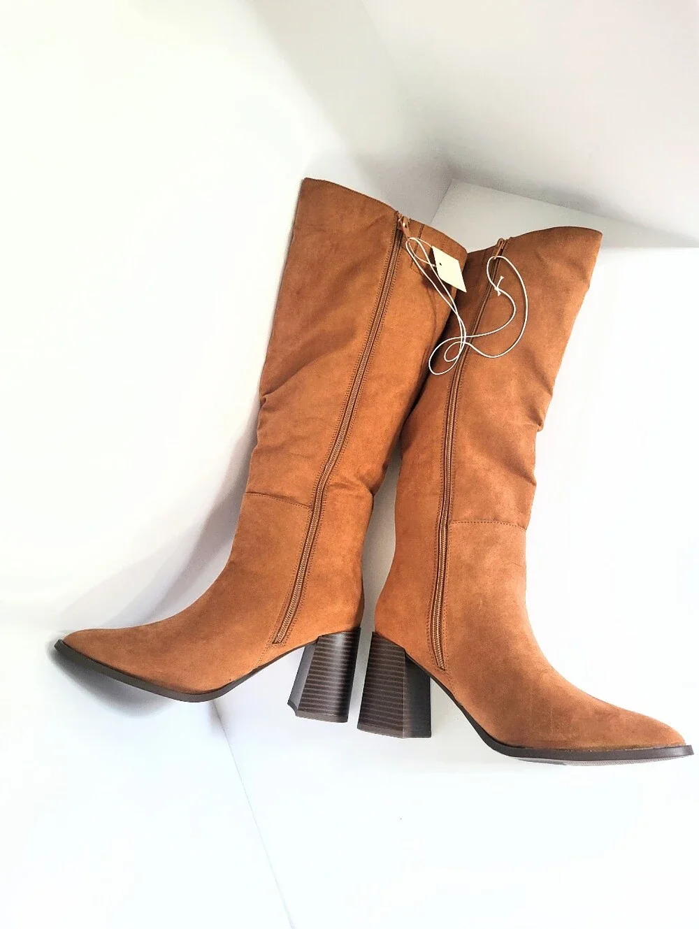 NWT A New Day Camel Brown Vegan Suede Knee High Chunky Heel Boots Size 9